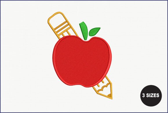 Charming Apple and Pencil Embroidery Design